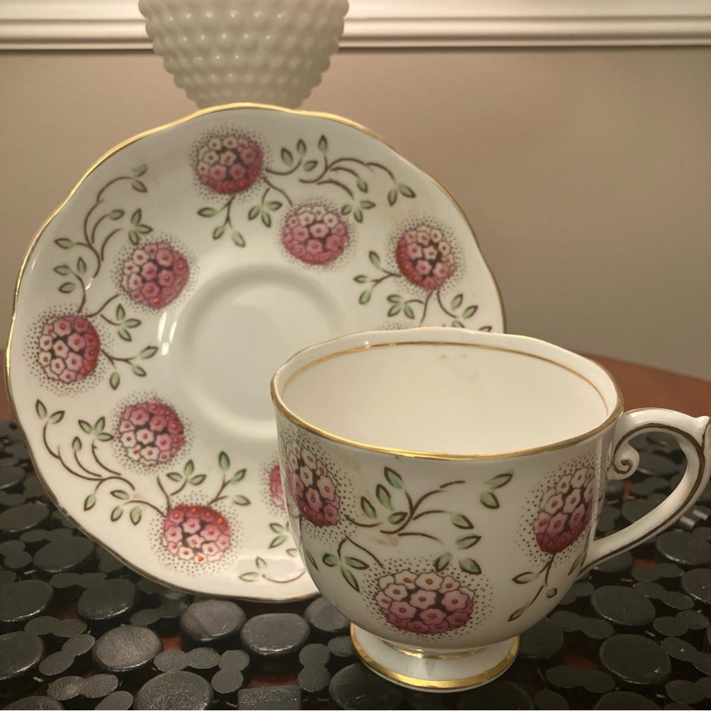 Pretty Vintage Roslyn Fine Bone China Teacup and Saucer Set perfect